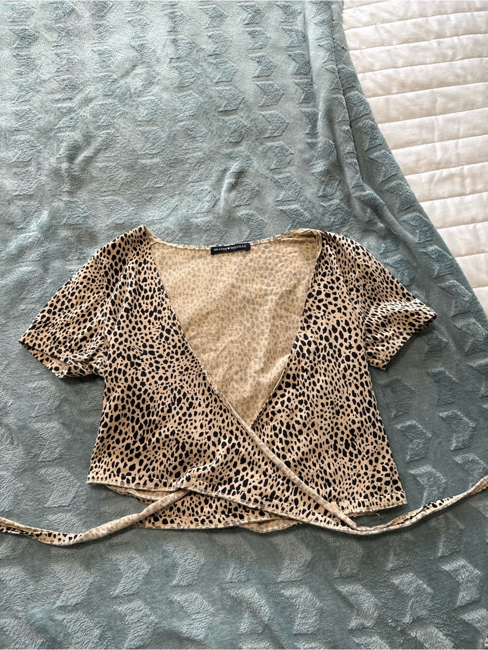 Brandy Melville Tan and Black Leopard Wrap Crop Top